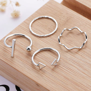 4pcs/set Opening Ring Set  Metal Adjustable Initials Geometry Alphabet Female Creative Finger Punk Rings Gothic Party Jewelry daiiibabyyy
